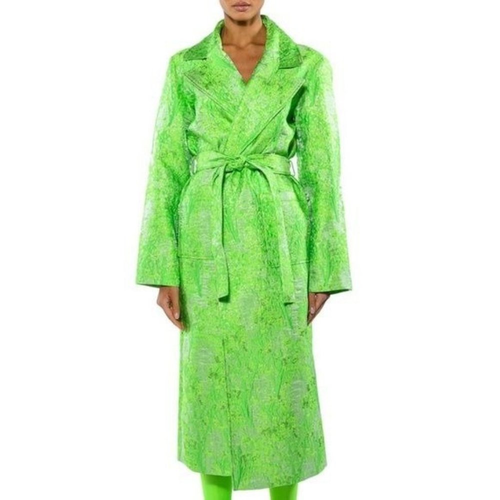 Callie Culture Clash: Neon Tapestry Classic Brocade Trench Coat - Picture 3 of 10